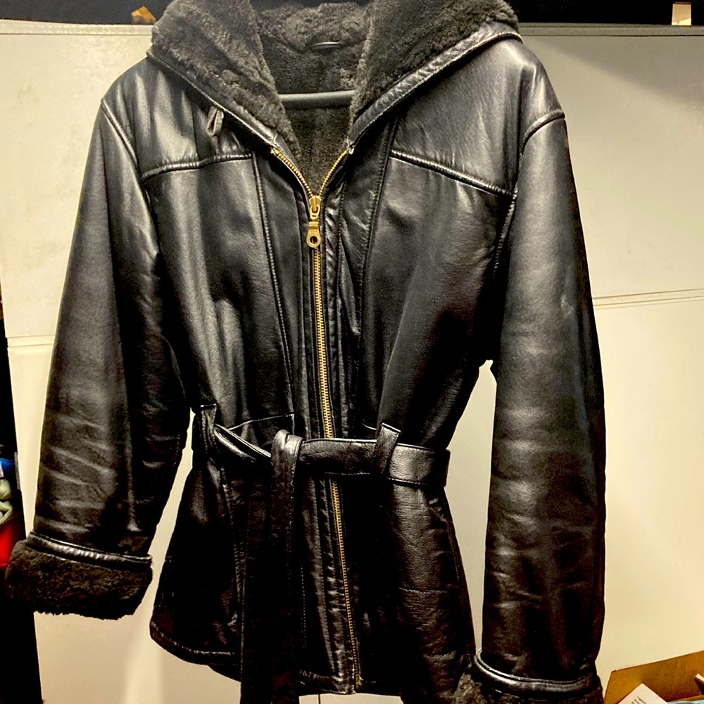 Wilsons leather women’s black coat with fur